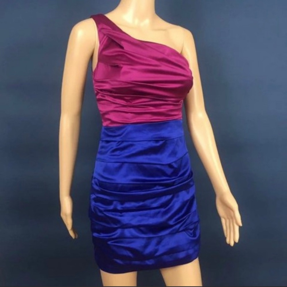 Express one shoulder ruched dress pink and blue